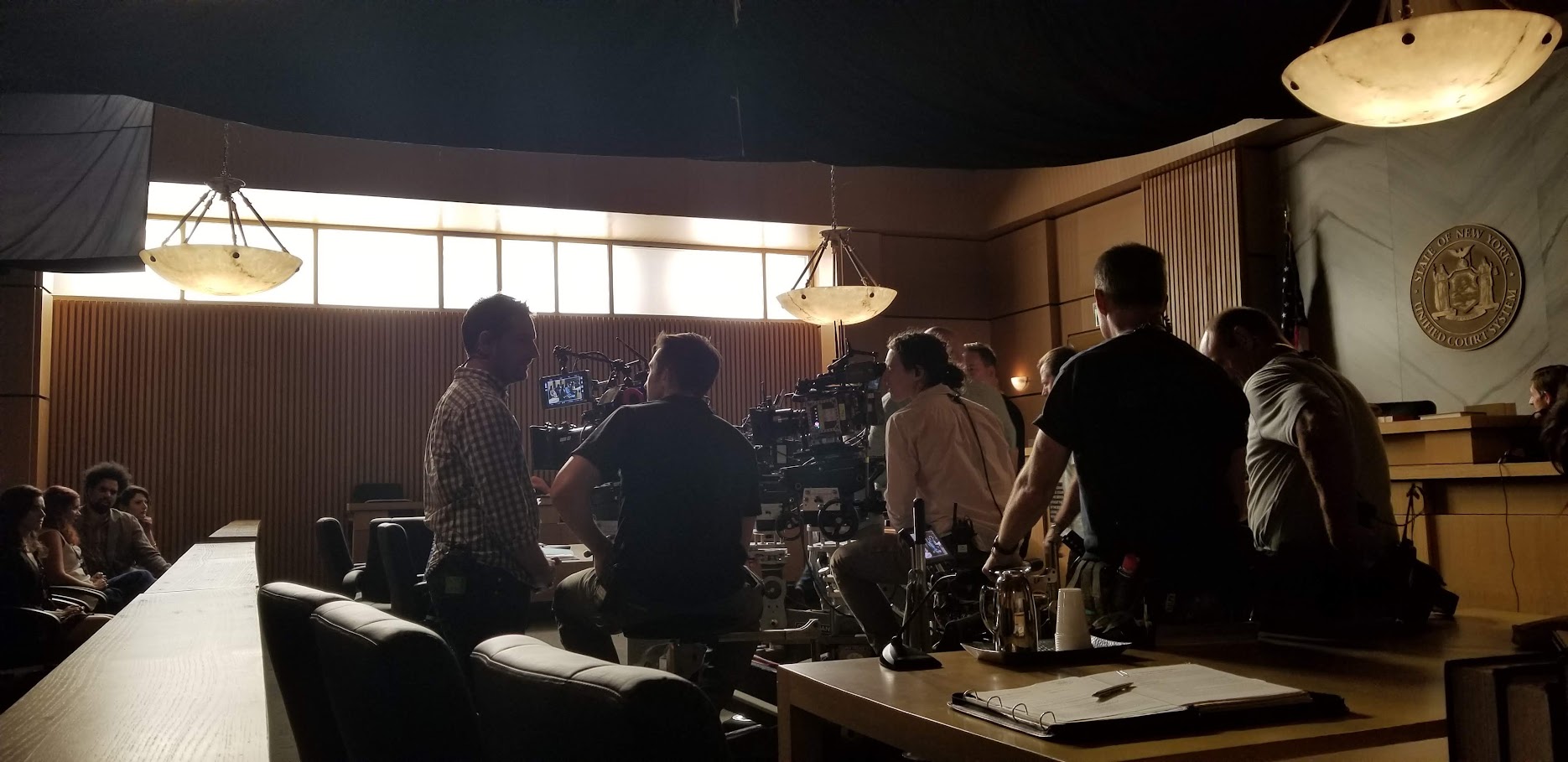 Behind the scenes on a courtroom set