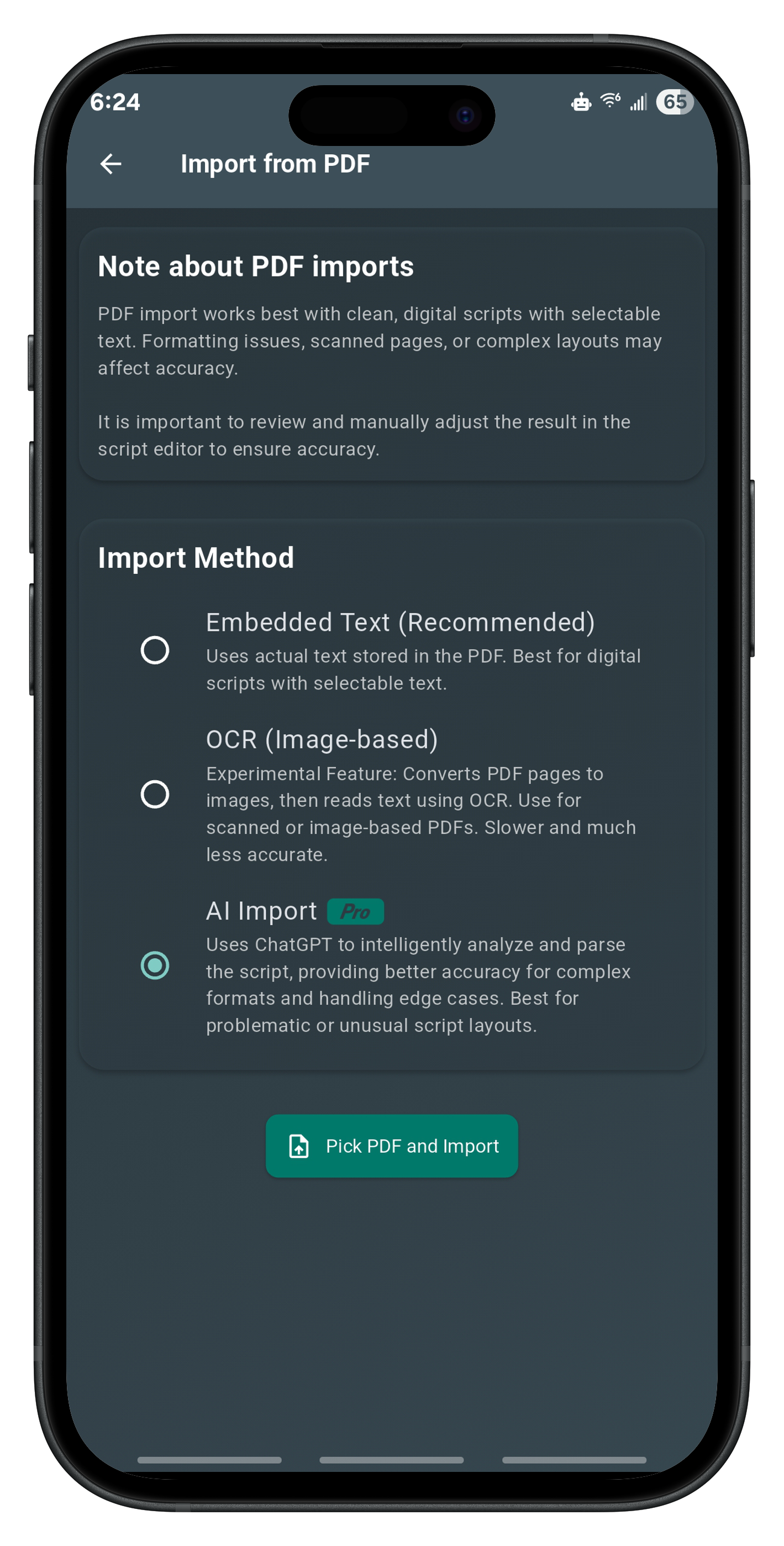 Import screenshot